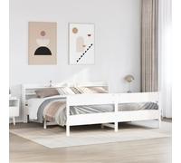 Owoxanthellate Letto in legno di pino massiccio, 200 x 200 cm, bianco, con ripiano, testiera, rete a doghe per camera da letto, camera degli ospiti, design moderno
