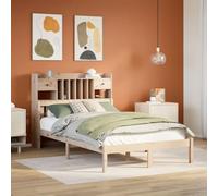 Owoxanthellate Letto in legno di pino massiccio con ripiano, 135 x 190 cm, in legno di pino rustico, a doghe e spazio per piccoli spazi, camera da letto, camera dei ragazzi