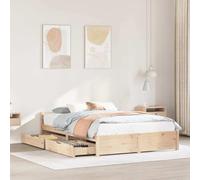 Owoxanthellate Letto in legno massello, 140 x 200 cm, non trattato con rete a doghe e 2 cassetti, robusto telaio per camera da letto, camera degli ospiti e camera dei ragazzi