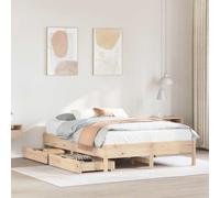 Owoxanthellate Letto in legno massello, 160 x 200 cm, non trattato con 2 cassetti e rete a doghe, salvaspazio, per camera da letto, camera degli ospiti, camera dei ragazzi