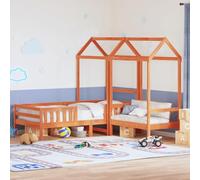 Owoxanthellate Letto in legno massello con panca e tetto, in legno di pino marrone cera, 195,5 x 80,5 x 56 cm, letto singolo per cameretta dei bambini, camera da letto, letto degli ospiti