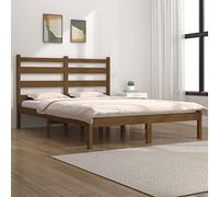 Owoxanthellate Letto in legno massello di pino marrone miele 200 x 200 cm, robusto telaio con doghe e testiera, design rustico per camera da letto, appartamento e camera degli ospiti
