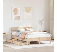 Owoxanthellate Letto in legno massello di pino non trattato 135 x 190 cm con rete a doghe e 2 cassetti per lo spazio di archiviazione, design moderno e robustezza per camera da letto e camera degli