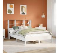 Owoxanthellate Letto in legno massiccio, 140 x 190 cm, in pino bianco, con scaffale, testiera, rete a doghe, salvaspazio, per camera dei ragazzi, camera degli ospiti e piccoli spazi