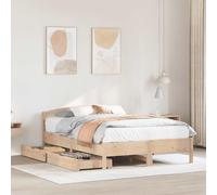 Owoxanthellate Letto in legno massiccio, 140 x 200 cm, non trattato con rete a doghe e 2 cassetti, design moderno, effetto legno, per camera da letto, camera dei ragazzi, camera degli ospiti