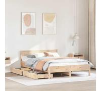 Owoxanthellate Letto in legno massiccio, 150 x 200 cm, non trattato con rete a doghe, cassetti, stile rustico, per camera da letto, camera dei ragazzi, camera degli ospiti