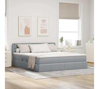 Owoxanthellate Letto matrimoniale 160 x 200 cm con spazio e LED RGB, telaio in metallo e rete a doghe, grigio chiaro, ascensore idraulico, telaio letto king size, letto salvaspazio per camera da letto