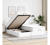 Owoxanthellate Letto matrimoniale 200 x 200 cm bianco ecopelle con materassi a molle insacchettate grande spazio di archiviazione ascensore idraulico per camera da letto camera degli ospiti