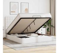 Owoxanthellate Letto matrimoniale pouf a LED, 200 x 200 cm, in ecopelle bianca, con molle insacchettate, grande spazio di archiviazione, ascensore idraulico per camera da letto, camera degli ospiti