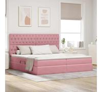 Owoxanthellate Letto matrimoniale rosa 200 x 200 cm con spazio di archiviazione a LED e materasso, moderno telaio in velluto con struttura in metallo per camera da letto