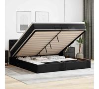 Owoxanthellate Letto ottomano, 200 x 200 cm, nero con LED e spazio di archiviazione, in ecopelle, letto matrimoniale, design moderno, per camera da letto, camera degli ospiti, camera dei ragazzi