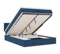 Owoxanthellate Letto ottomano con materasso, 140 x 200 cm, blu, letto imbottito con contenitore e topper, struttura del letto con testiera, rivestimento in tessuto, sistema di sollevamento idraulico