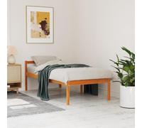 Owoxanthellate Letto per anziani, 75 x 190 cm, in legno massello di pino marrone cerato con altezza seduta di 44 cm, spazio sotto la pancia, robusto telaio del letto, design rustico per camera da