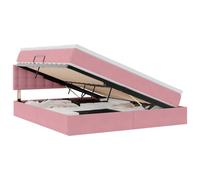 Owoxanthellate Letto portaoggetti, 160 x 200 cm, letto imbottito, rosa, con materasso e rete a doghe, rivestimento in velluto, struttura idraulica con testiera, design moderno, per camera da letto