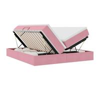 Owoxanthellate Letto portaoggetti 200 x 200 cm in velluto rosa, materasso, sollevatore idraulico, struttura in metallo, letto matrimoniale, salvaspazio