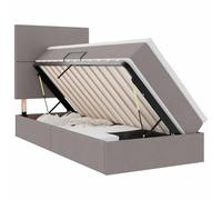 Owoxanthellate Letto portaoggetti con materasso e topper, 90 x 190 cm, letto imbottito, color tortora, con sollevamento laterale idraulico, contenitore per spazio aggiuntivo, moderno letto singolo per