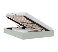 Owoxanthellate Letto portaoggetti in velluto, 137 x 190 cm, grigio chiaro | Con sistema di sollevamento idraulico, questo letto imbottito offre molto spazio sotto la rete a doghe