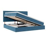 Owoxanthellate Letto portaoggetti in velluto, 200 x 200 cm, blu scuro, con LED RGB e ascensore idraulico, per due persone, design moderno per camera da letto e camera degli ospiti
