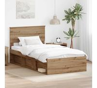 Owoxanthellate Letto singolo 100 x 200 cm, struttura in legno di quercia e pino, testiera a doghe, design moderno, per camera da letto, camera degli ospiti, camera dei ragazzi