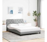 Owoxanthellate Letto singolo 120 x 200 cm, grigio chiaro, morbida imbottitura, rete a doghe, cuscino testiera, design ondulato, in metallo, 218 x 125 x 74,5 cm