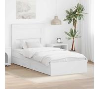 Owoxanthellate Letto singolo 90 x 200 cm, bianco in legno con testiera, rete a doghe e cassetti, design moderno per camera da letto, camera degli ospiti e camera dei ragazzi
