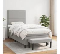 Owoxanthellate Letto singolo a molle 90 x 190 cm, grigio chiaro con materasso e panchina, moderno letto imbottito regolabile in altezza, robusto telaio in legno per camera degli ospiti, camera dei