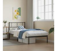 Owoxanthellate Letto singolo in metallo, nero, 196 x 80 x 90 cm, con vano portaoggetti sotto il letto e testiera per un comodo sostegno alla schiena in camera da letto, camera degli ospiti, camera dei