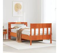 Owoxanthellate Letto singolo in pino massiccio, 90 x 200 cm, rete a doghe e ripiani nella testiera, marrone cera, robusto telaio in legno per camera dei ragazzi, camera degli ospiti, camera da letto