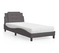 Owoxanthellate Letto Zadar 100 x 200 cm in ecopelle grigio effetto divano letto con materasso H2/H3 a forma di onda, testiera durevole, robusto, per camera da letto, camera degli ospiti, camera dei