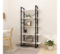 Owoxanthellate Libreria 100 x 30 x 105 cm, in legno massello di pino e struttura in metallo bianco, 5 scomparti, design moderno, divisorio per soggiorno, corridoio, camera da letto