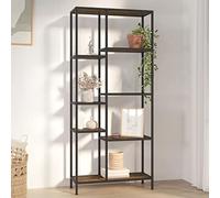 Owoxanthellate Libreria 80 x 30 x 180 cm acciaio legno marrone scuro nero scaffale con 15 kg per scomparto, divisorio salvaspazio per Living Room Home Office camera da letto