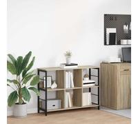 Owoxanthellate Libreria in rovere Sonoma, 102 x 32 x 72,5 cm, materiale in legno con 6 scomparti, robusto telaio in acciaio, scaffale autoportante, design industriale moderno per soggiorno, ufficio e