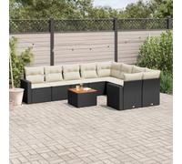 Owoxanthellate Lounge da giardino, set da 10 pezzi, in polyrattan resistente alle intemperie, 62 x 62 x 69 cm, nero, con tavolo in legno di acacia, imbottito, mini divano per balcone, terrazza