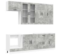 Owoxanthellate Lucca - Set da cucina da 8 pezzi, grigio cemento, cucina da incasso in legno, moderna mini cucina con mobili inferiori e ripiani da parete per un'organizzazione ottimale della cucina