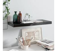 Owoxanthellate Mensola sospesa nera lucida, 60 x 23,5 x 3,8 cm, struttura in metallo MDF, moderna, montaggio invisibile, per soggiorno, corridoio e camera da letto