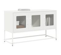 Owoxanthellate Mobile basso per TV, bianco, 100,5 x 39 x 60,5 cm, in acciaio laminato a freddo, design moderno con ampio spazio di archiviazione, piedini in metallo e maniglie, armadietto per