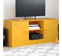 Owoxanthellate Mobile basso per TV giallo senape, 99 x 39 x 44 cm, in acciaio freddo, design moderno con 2 ante e ripiani, forte mobile TV fino a 90 kg, per soggiorno, corridoio, camera da letto