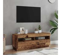 Owoxanthellate Mobile basso per TV in legno anticato vintage, 100 x 35 x 40 cm, con wireless RGB LED TV, in legno, design robusto, per soggiorno, camera da letto, corridoio