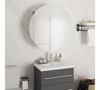 Owoxanthellate Mobile da bagno a LED con specchio rotondo, grigio, 47 x 47 x 17,5 cm, in legno dal design moderno, per piccoli bagni, ospiti, WC