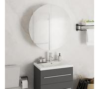 Owoxanthellate Mobile da bagno bianco con specchio rotondo da 70 cm, armadio da parete a LED, 47 x 47 x 17,5 cm, in legno, moderno set per piccoli bagni, ospiti, WC