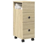 Owoxanthellate Mobile da bagno sottile in rovere Sonoma, 23 x 33 x 65 cm, con ruote e 2 cassetti in metallo, robusto materiale in legno per bagno, cucina, corridoio
