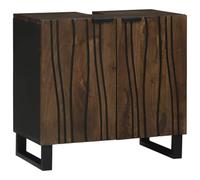 Owoxanthellate Mobile lavabo marrone nero 62 x 33 x 58 cm in legno massello mango design moderno con 2 ante e scaffale, gambe in ferro robusto per bagno ospiti WC