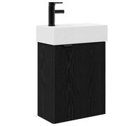 Owoxanthellate Mobile sottolavabo da bagno con lavabo in ceramica e rubinetto, armadietto da bagno stretto per WC degli ospiti, montaggio a parete, 45,5 x 22,5 x 84 cm, rovere nero