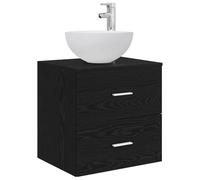 Owoxanthellate Mobile sottolavabo da parete con lavabo, mobiletto da bagno sospeso, 49,5 x 35 x 63 cm, 2 cassetti, in legno, set di mobili da bagno per il bagno, rovere nero