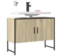 Owoxanthellate Mobile sottolavabo in rovere Sonoma, 80 x 33 x 60 cm, in legno con telaio in acciaio verniciato a polvere, moderno e stabile, per bagno, ospiti, WC e celle bagnate strette