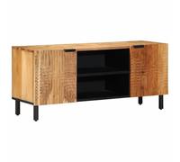 Owoxanthellate Mobile TV 105 x 33 x 46 cm, in legno massello di acacia e legno, moderno mobile TV con gambe in metallo e parte frontale CNC, mobile TV basso con spazio per il soggiorno