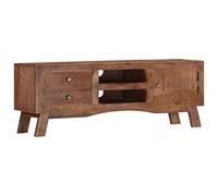 Owoxanthellate Mobile TV 110 x 30 x 40 cm in legno di mango grezzo con finitura grigia, mobile basso con 2 cassetti, 1 scomparto con anta e 2 ripiani, tavolino TV per soggiorno