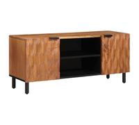 Owoxanthellate Mobile TV basso in legno di mango massiccio, con 2 ante e ripiani, mobile TV marrone acacia, mobile TV per soggiorno, 105 x 33 x 46 cm