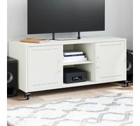Owoxanthellate Mobile TV bianco 100,5 x 39 x 43,5 cm in acciaio laminato a freddo, moderno Lowboard con 2 ante e 4 ruote, molto spazio per soggiorno, camera da letto e corridoio