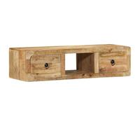 Owoxanthellate Mobile TV da parete sospeso, mobile TV in legno massello di mango grezzo, montaggio a parete con 2 cassetti, mobile TV sospeso per soggiorno, 100 x 32 x 25 cm